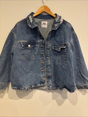 Zara Light Blue Distressed Collar Denim Jacket